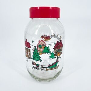 Carlton Vintage 1987 Christmas Village Scene Glass Cookie Jar 3 Liter
